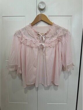 Vintage Sheer Pink Lace Blouse Romantic Cottagecore Coquette Top Size S